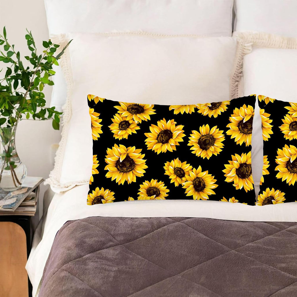Satin Pillowcase for Hair and Skin,Abstract Yellow Sunflowers Silk Pillowcase with Hidden Zipper Soft Breathable Smooth Cooling Pillow Cover 1 Pack Queen Size for Bedroom Sofa 20”x30”