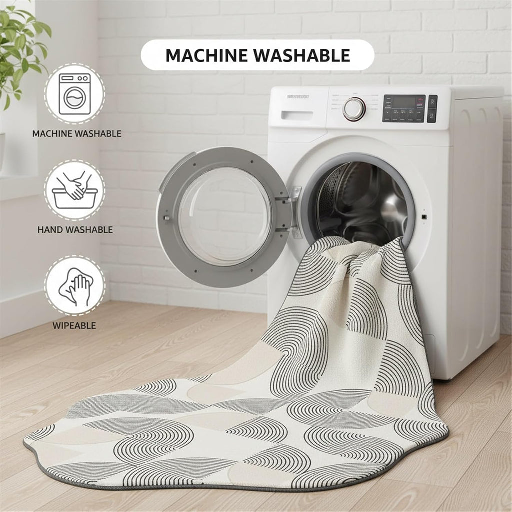 Modern Abstract Irregular Shaped Rug 2x3 Minimalist Geometric Striped Carpet for Livingroom Bedroom Diningroom Light Yellow Cream Indoor Large Rugs Soft Non Slip Thin Low Pile Home Office Floor Mat