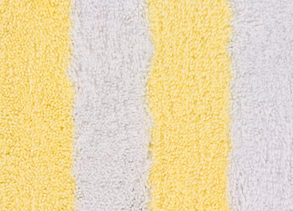 Beach Stripe Yellow Striped Washable Bath Rug – Non-Slip, Quick-Dry, Soft & Absorbent Bathroom Mat, Machine Washable, Coastal Décor (21" x 34")
