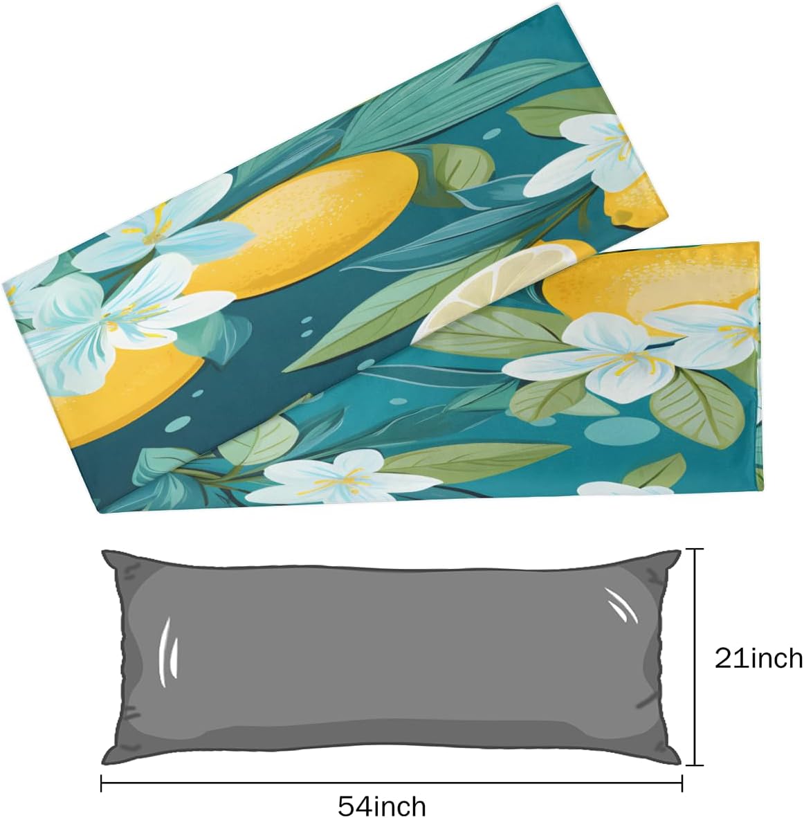 Yellow Lemon Body Pillow Covers Decorative Soft Bedding Satin Pillowcase with Zipper Closure Cooling Breathable Long Pillow Case-21"x 54"