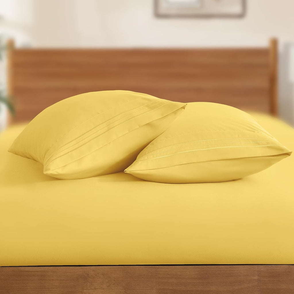2 Pack Microfiber Pillowcases Standard Size Yellow Bed Pillow Cases with Envelope Closure, 1800 Thread Count Soft & Shrinkage Resistant Pillow Covers, 20 x 26 Inches