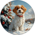 Winter Dog Round Rug 2ft-Cute Dog Xmas Pine Tree Ball Snowy Forest Yellow Leaves Snowflake Pet Snow Holiday Bathroom Rug Microfiber Memory Foam Area Rugs for Living Room Kitchen Bath Floor Rugs