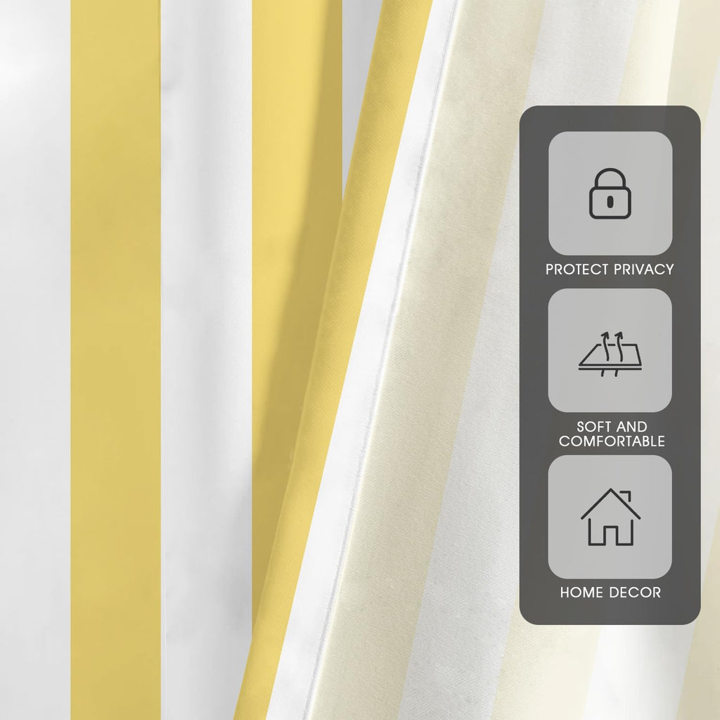 Yellow and White Striped Window Curtains, Modern Farmhouse Vertical Stripe 63 Inch Length 2 Panels, Boho Retro Rod Pocket Drapes for Nursery Kids Room Bedroom, 42" W x 63" L