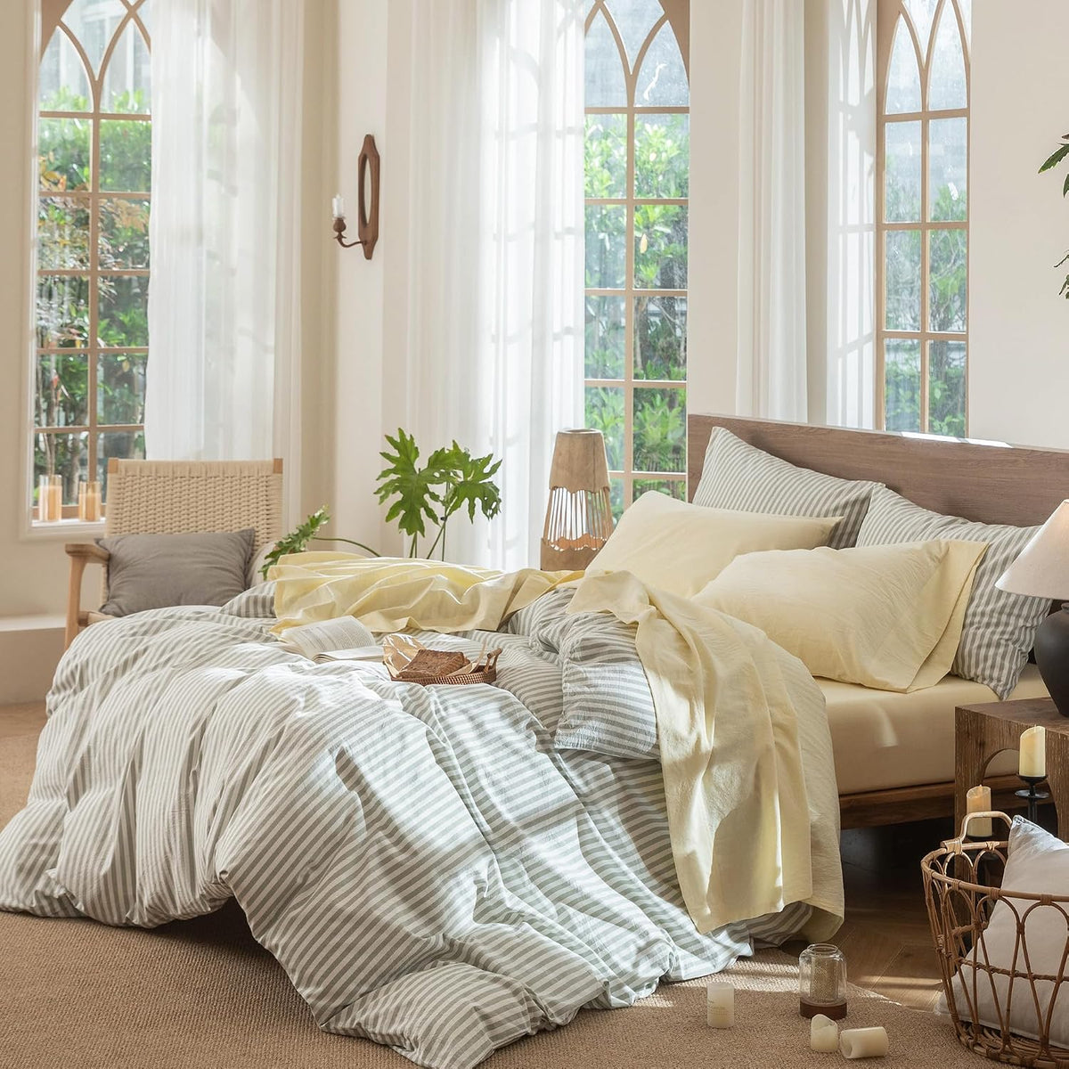 Sheet Set 100% Washed Cotton Linen-Like Extra Deep Pocket King