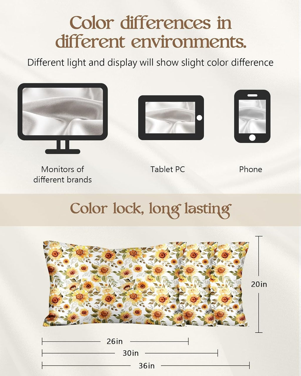 2 Pack Mulberry Silk Pillowcase for Hair and Skin - Standard Size 20 x 26 Inches with Hidden Zipper Sunflower 19 Momme Soft Sleeping Silk Pillow Case for Women, Moms