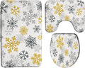 3pcs Yellow Snowflake Bath Mat Set Christmas Winter Holiday Happy New Year Bathroom Bathtub Area Rugs Toilet Decor (16x24 in)
