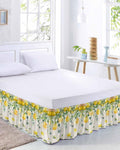 Watercolor Lemon Bed Skirt Queen Size 16 Inch Drop, Adjustable Elastic Wrap Around Bed Skirts Easy Fitting Dust Ruffle Bedskirt Bed Frame Cover Eucalyptus Leaf Fruit Yellow Flower