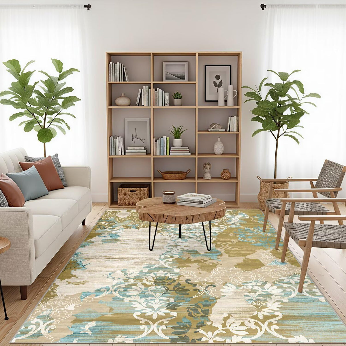 4x6 Area Rugs,Abstract Area Rugs, Modern Washable Non-Slip Rug for Living Room, Bedroom, Dining Room, Soft Low Pile Carpet, Neutral Decor for Home and Office,Abstract Floral - Yellow