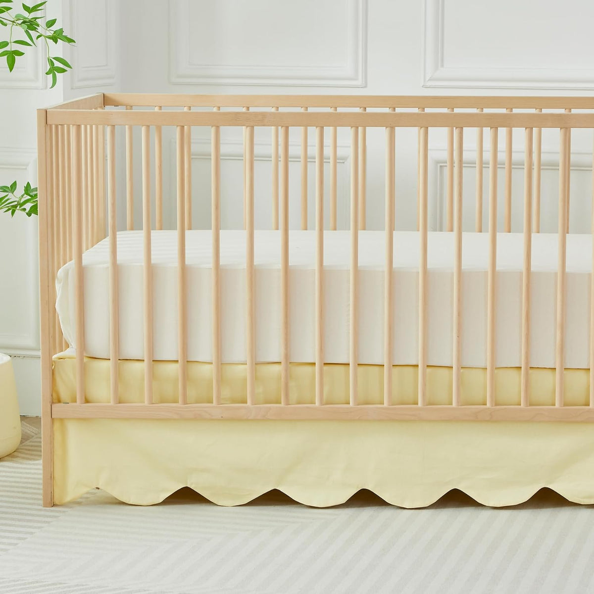 Scallop Edge Cotton Crib Skirt Toddler Bedskirt Baby Nursery Crib Bed Skirt Boho Bohemian Neutral Solid Color Light Yellow Farmhouse Chic Bedding Skirt