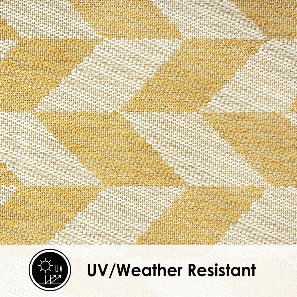 New York Patio Country Calla Contemporary Herringbone Indoor/Outdoor Area Rug, Yellow/Cream, 6'6"x9'2"