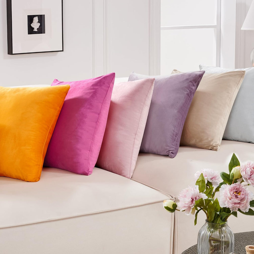 Velvet Throw Pillow Covers for Couch and Sofa, Invisible Zipper