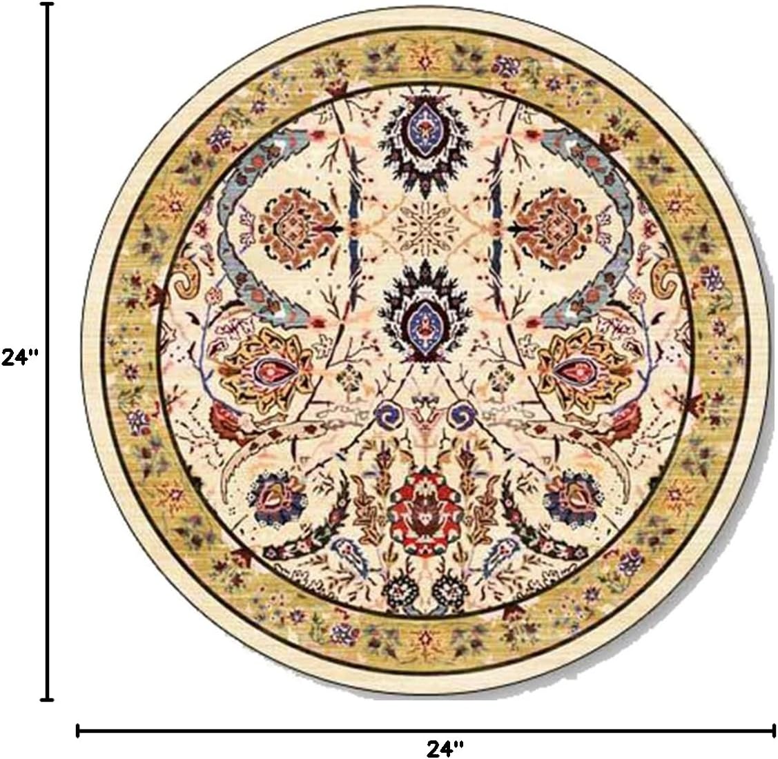 Vintage Bohemia Area Rug Boho Floral Round Geometry Decor Carpet for Farmhouse Bedroom Living Room Kitchen Runner Mat Non Slip Bathroom Rugs Indoor Outdoor Doormat 2' X 2'/Yellow