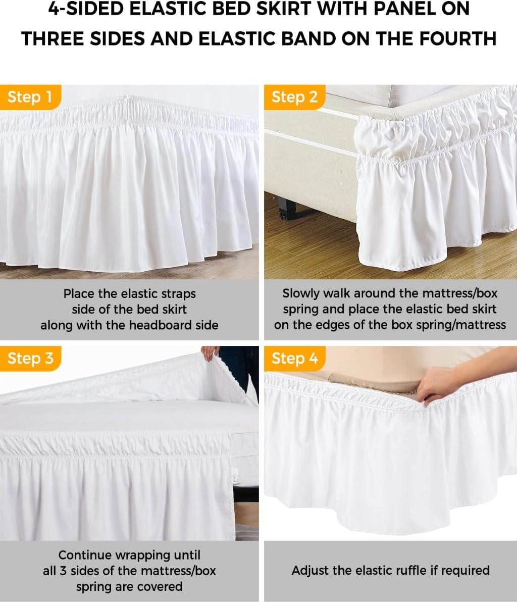 Yellow Lemons Bed Skirt Queen Size 16 Inch Drop, Adjustable Elastic Wrap Around Bed Skirts Easy Fitting Dust Ruffle Bedskirt Bed Frame Cover Summer Botanical Black White Checkered
