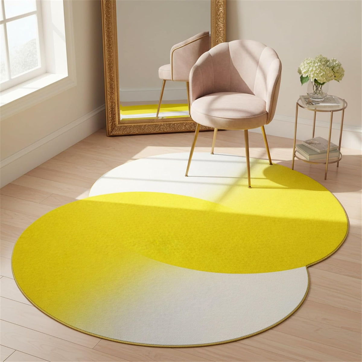 Modern Abstract 5x7 Irregular Area Rug for Living Room Bedroom Minimalist Bright Yellow Off White Geometric Art Deco Rugs Machine Washable Soft Non Slip Mats Nursery Dorm Low Pile Floor Carpet