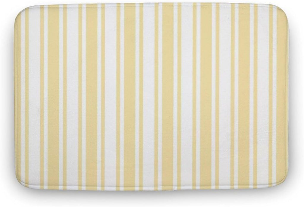 Pale Yellow and White Candy Stripes Bathroom Rugs, Non Slip & Absorbent Bath Mat Carpets for Bathroom, Entryway or Sink 16" x 24"