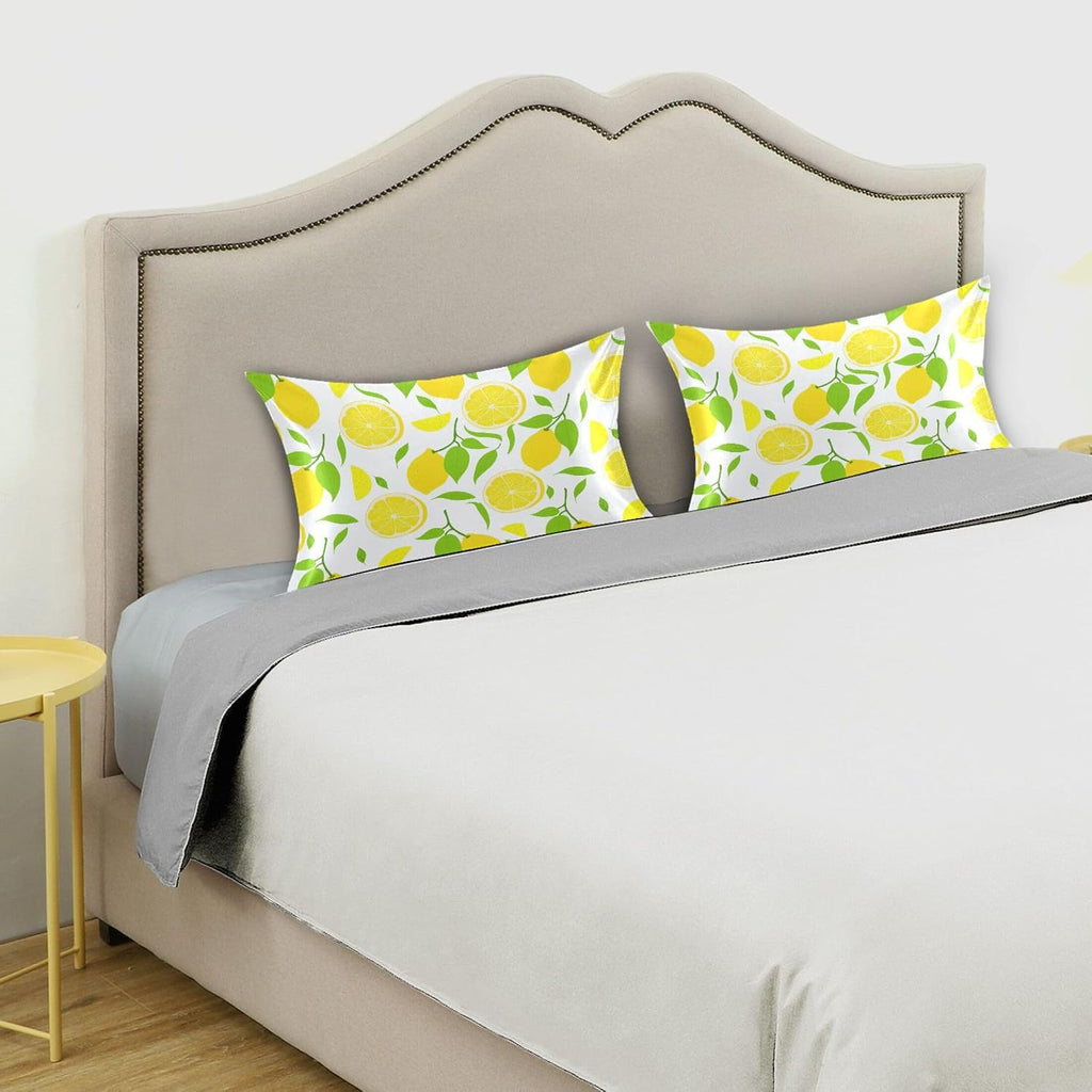 Bright Yellow Lemons Satin Pillow Cases, Soft Cozy Wrinkle Free Pillow Covers, Machine Washable Pillowcase Covers with Envelope Closure Standard Size 20” x 26”
