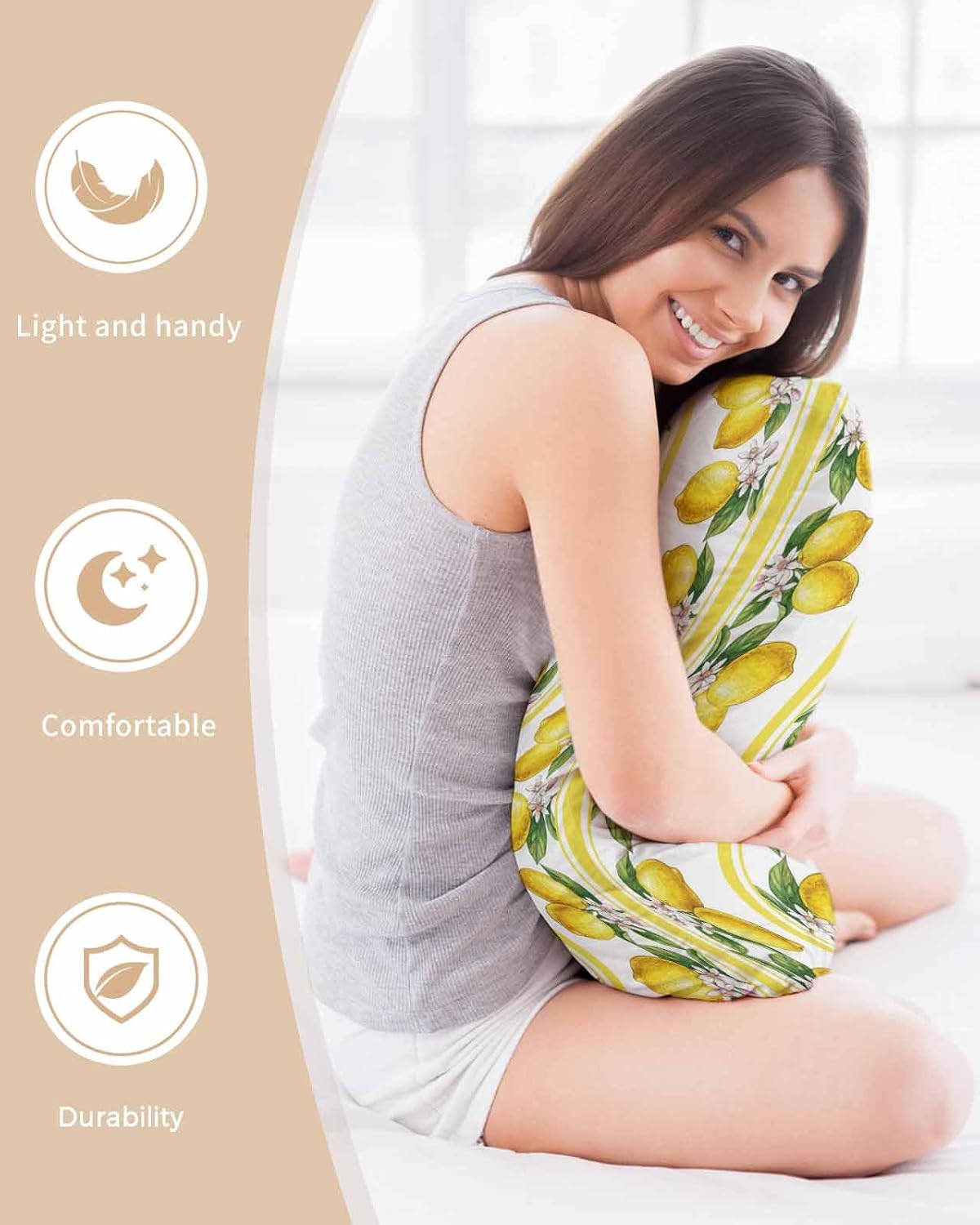 Satin Pillowcases Queen Size, Lemon Summer Silk Pillow Cases for Hair and Skin with Zipper 2 Pack, Watercolor Fruits Yellow Stripes Smooth Throw Pillow Covers for Sleeping, 20"x30"