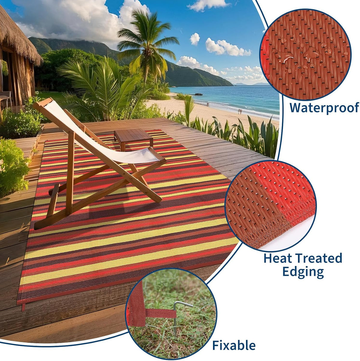 Modern 9x12 Outdoor Rug Colorful Striped Red Plastic Straw Rugs