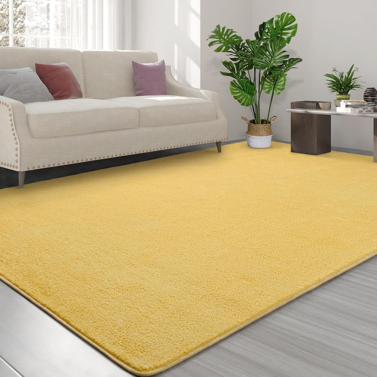 Area Rugs for Bedroom Living Room, 6x9 Yellow Super Soft Comfy Thickened Memory-Foam Indoor Carpets, Modern Aesthetic Minimalist Carpet for Boys Girls Adults Apartment Nursery Home Décor