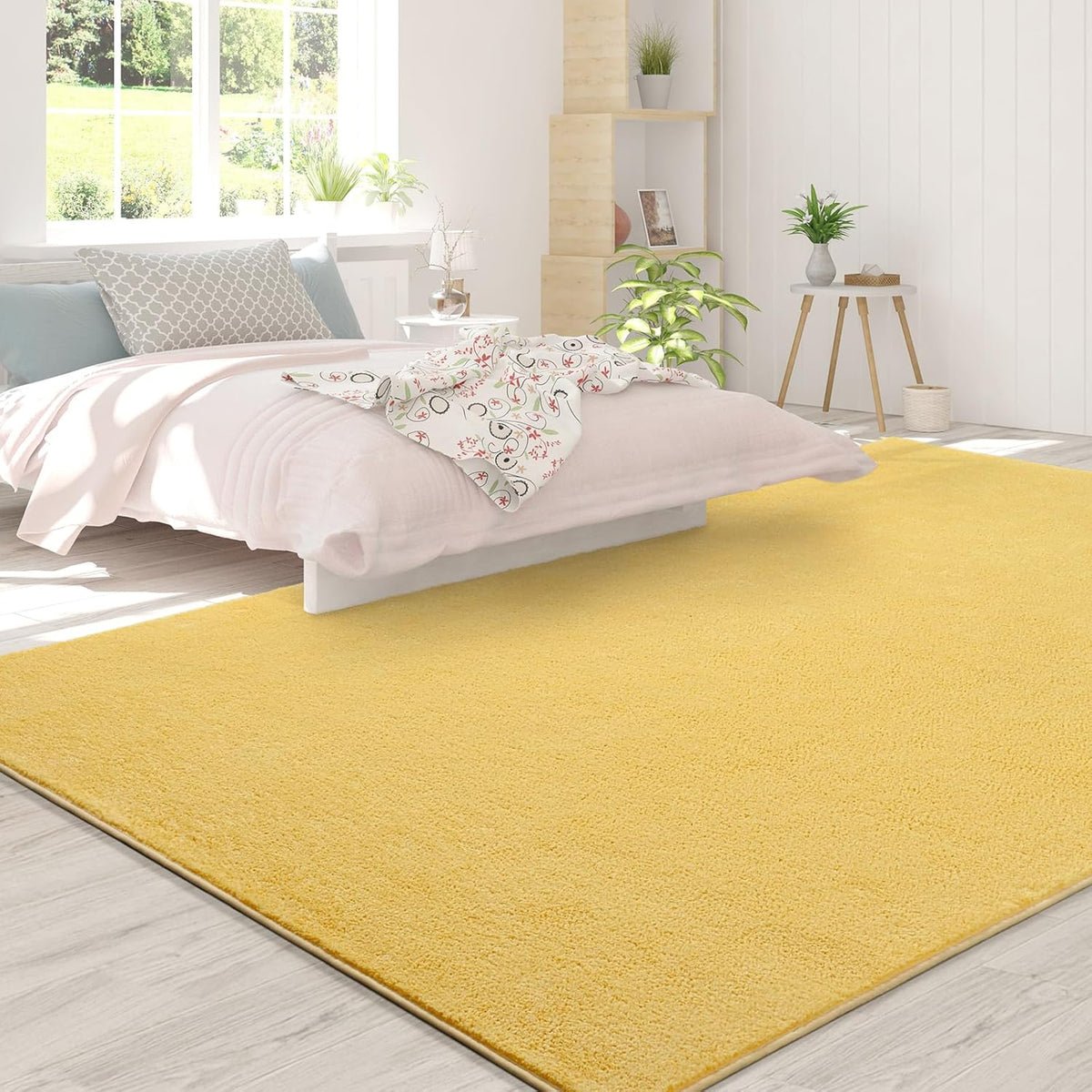 Area Rugs for Bedroom Living Room, 6x9 Yellow Super Soft Comfy Thickened Memory-Foam Indoor Carpets, Modern Aesthetic Minimalist Carpet for Boys Girls Adults Apartment Nursery Home Décor