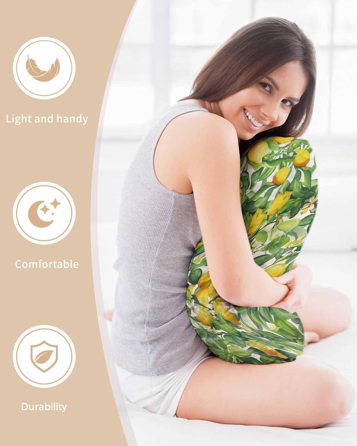 Satin Pillowcases Standard Size, Summer Lemon Silk Pillow Cases for Hair and Skin with Zipper 2 Pack, Watercolor Yellow Fruits Green Leaves Smooth Throw Pillow Covers for Sleeping, 20"x26"