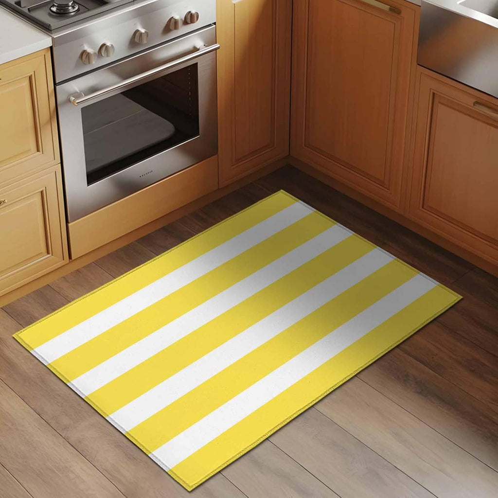 2x3 Ft Entryway Area Rug, Yellow Striped Kitchen Rug Runner Floor Mat, Modern Simple Monochrome Geometric White Non Slip Indoor Door Mat Throw Carpet for Bathroom Living Room Bedroom