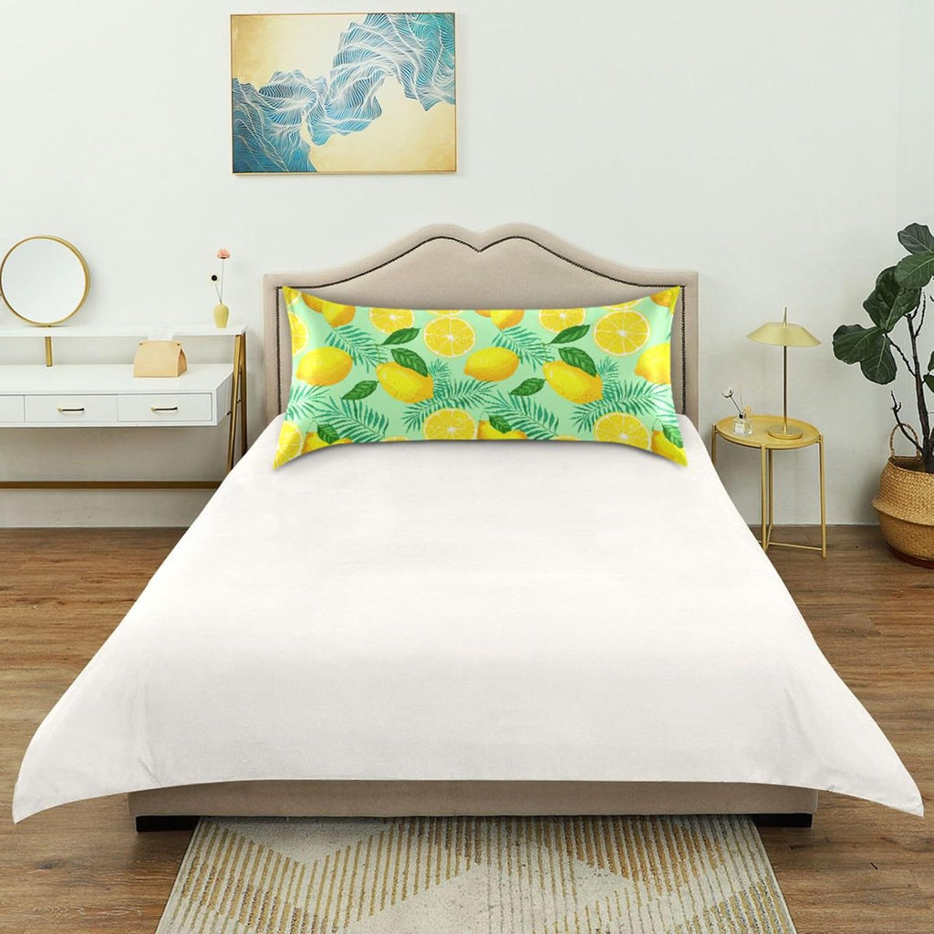 Yellow Lemon and Green Leaves Satin Pillow Cases, Soft Cozy Wrinkle Free Pillow Covers, Machine Washable Pillowcase Covers with Envelope Closure Standard Size 20” x 26”