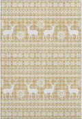 Holiday Festive Theme Soft Plush Thick Pile Christmas Area Rug 8' x 10' | Winter Cheer Xmas Playful Deer Snowflakes Plaid Patterns Gold Yellow White Color | Washable Nonslip Indoor Outdoor Rugs