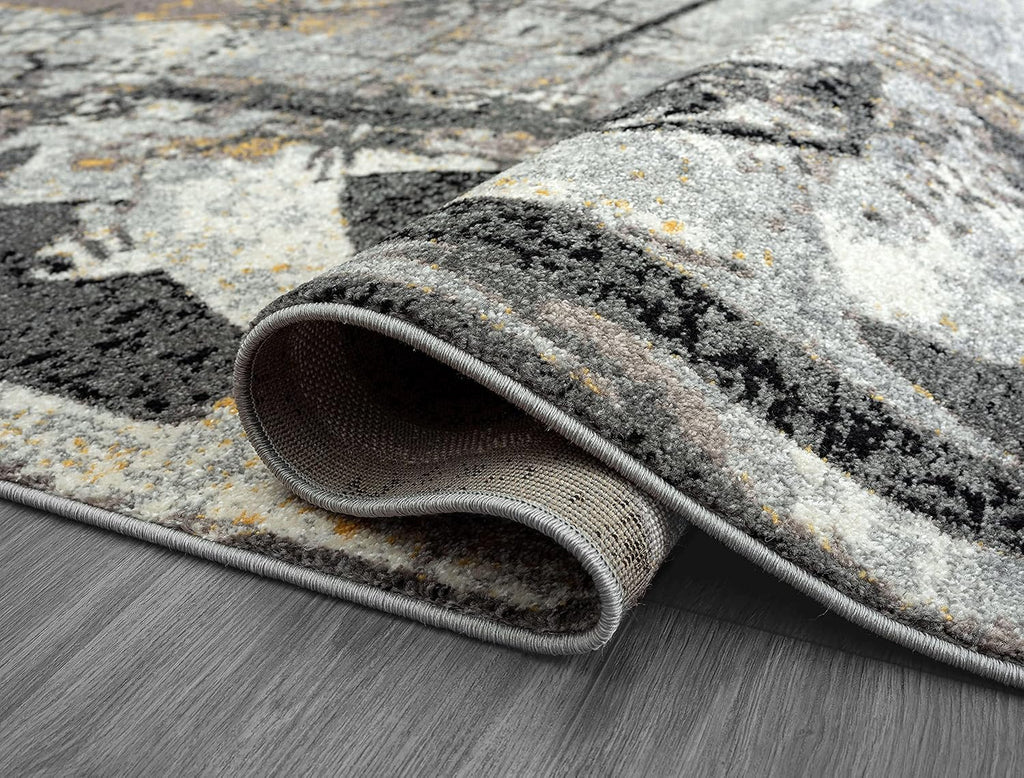 5'3" x 7'6" Abstract Grey & Yellow Geometric Area Rug - Contemporary Non-Shed Living Room Rug Rugs