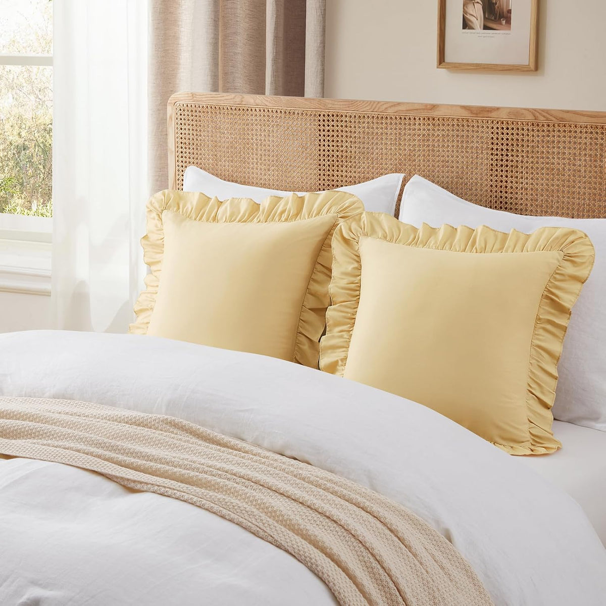 Ruffle Euro Pillow Covers, Yellow, 26x26 Inches, 2 Pack