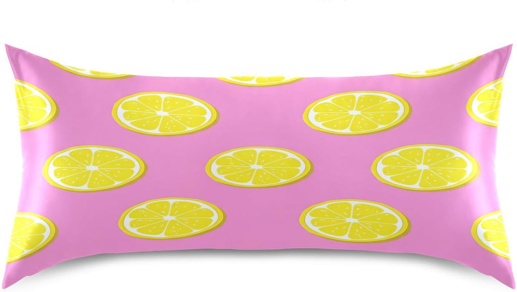 Yellow Lemon Slices Satin Pillowcase, Softer Than Silk Pillow Cases - Smooth Cooling Satin Pillow Cover with Envelope Closure, Standard Size (20"x26")