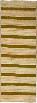 Runner Jute Rug 2.6x8 Hand Woven Jute Braided Yellow Striped Pattern Rug Thick 0.27" Ideal for Runner Areas Rugs for Hallway, Kitchen, Entryways Laundry Boho Carpets Home Décor