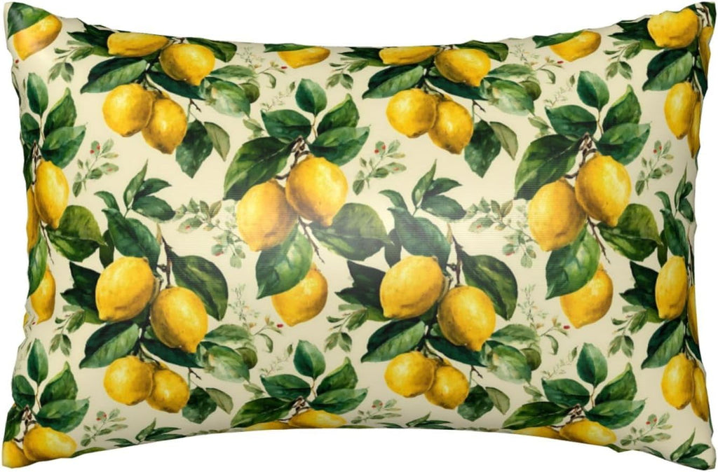 Yellow Lemon Leaves for Satin Pillowcase 20x30in, Hair Friendly Zippered Pillow Cover