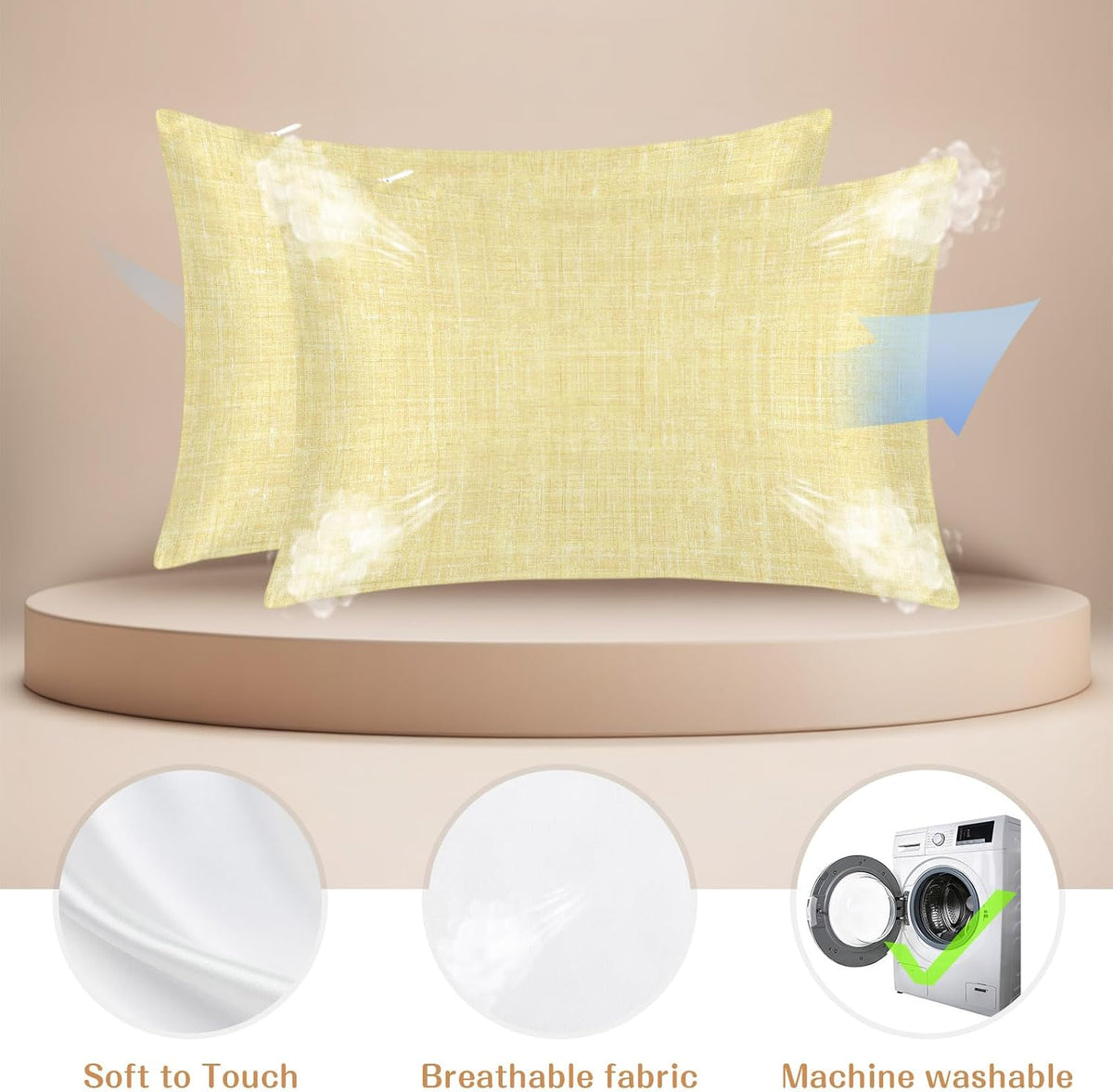 Satin Pillowcases Standard Size, Lemon Yellow Silk Pillow Cases for Hair and Skin with Zipper 2 Pack, Farmhouse Vintage Yellow Solid Color Modern Smooth Throw Pillow Covers for Sleeping, 20"x26"