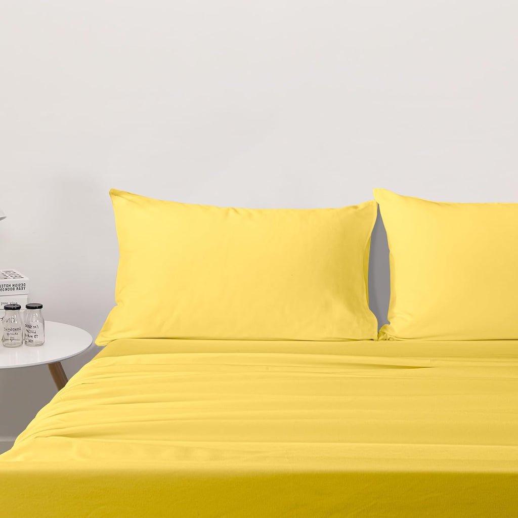Twin Sheet Set - 3 Piece Breathable and Soft Sheets(1 Flat Sheet, 1 Fitted Sheet, 1 Pillowcase) - Easy Fit - Wrinkle Free and Comfy Sheets Set - White Sheet Set with Deep Pockets, Yellow