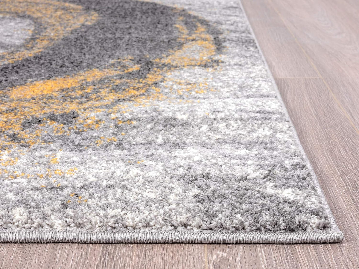 Yellow & Grey Bold Splatter Ring Contemporary 3' X 5' Area Rug - Laguna Collection Modern Style Accent Rug Rugs