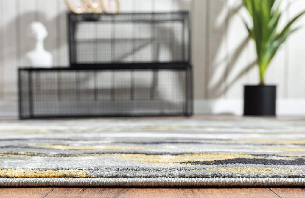 Porto PRT140C Contemporary Grey and Yellow Abstract Area Rug 5'3"x7'6"