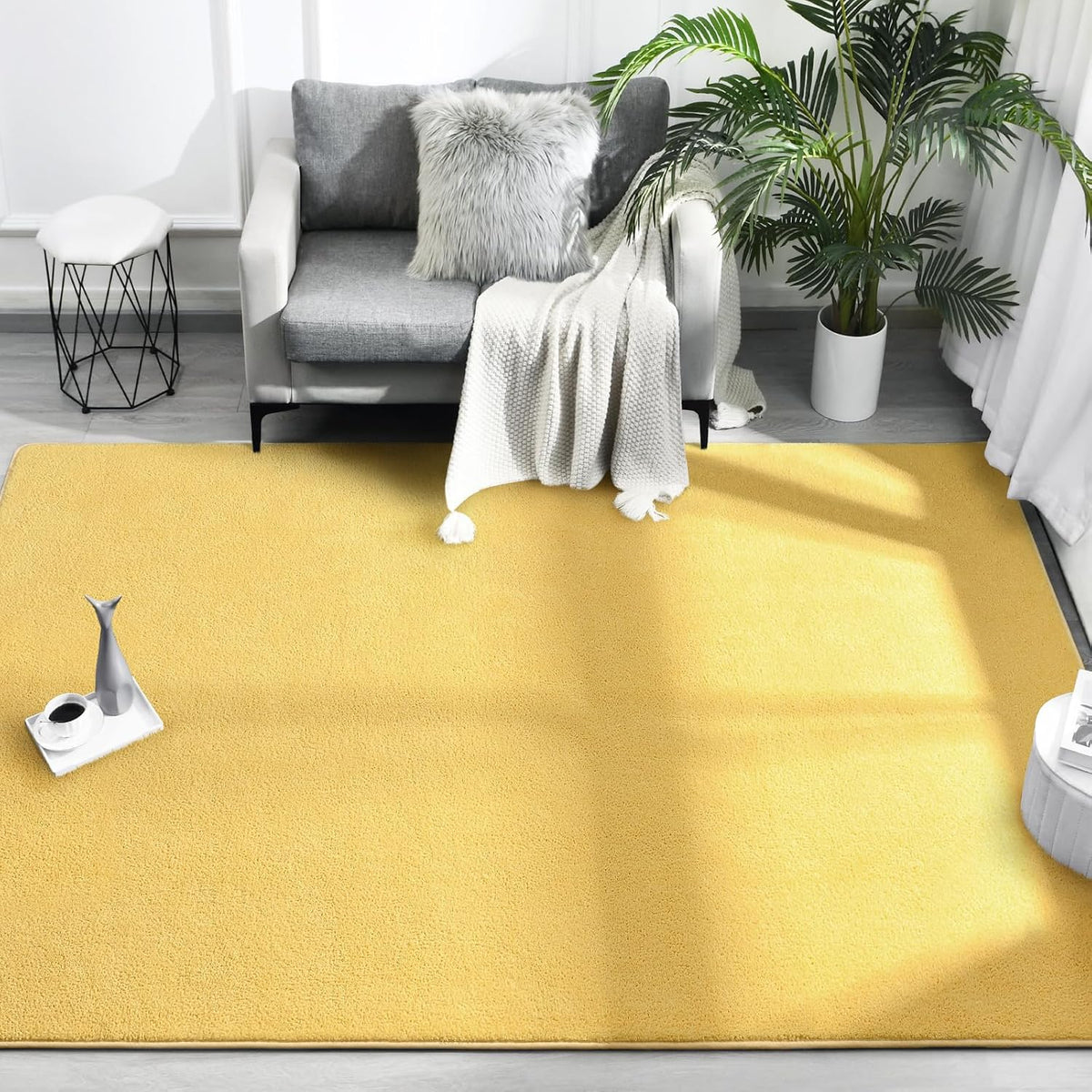 Area Rugs for Bedroom Living Room, 5x8 Yellow Super Soft Comfy Thickened Memory-Foam Indoor Carpets, Modern Aesthetic Minimalist Carpet for Boys Girls Adults Apartment Nursery Home Décor