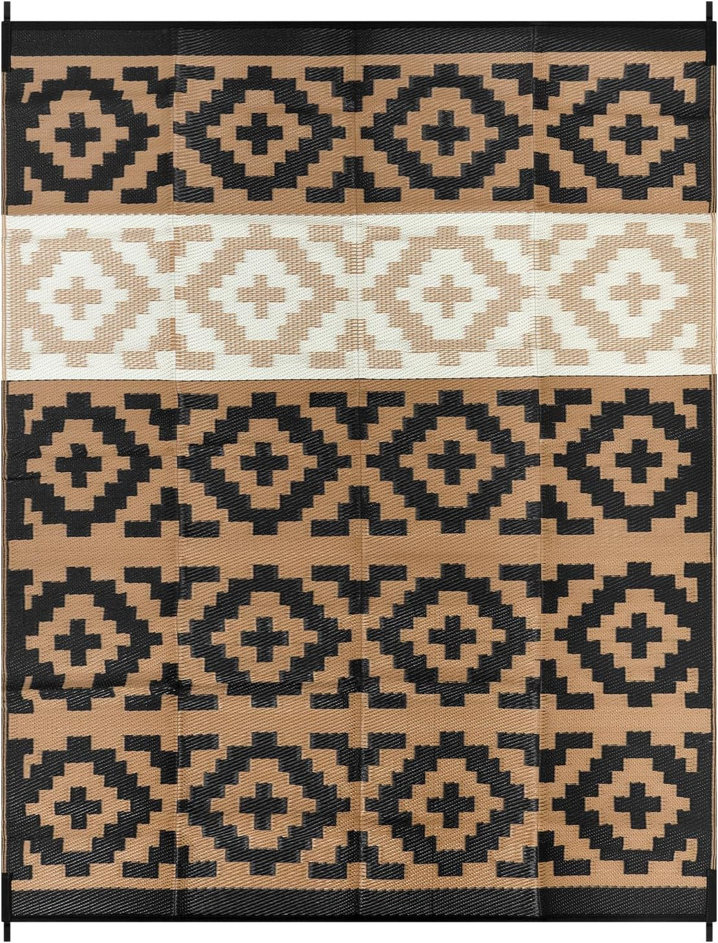 Outdoor Rugs 8x10 for Patios Clearance, Reversible Plastic Straw Outside Rug, Large Outdoor Area Rug RV Camping Mat for Deck, Backyard, Picnic, Beach, Trailer(Black&Brown, 8‘x10')